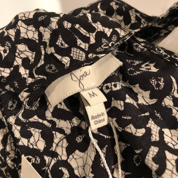 Joie Scoop Neck Ruffle Dress Caviar Porcelain Medium Black Ivory Womens Silk - Picture 6 of 7